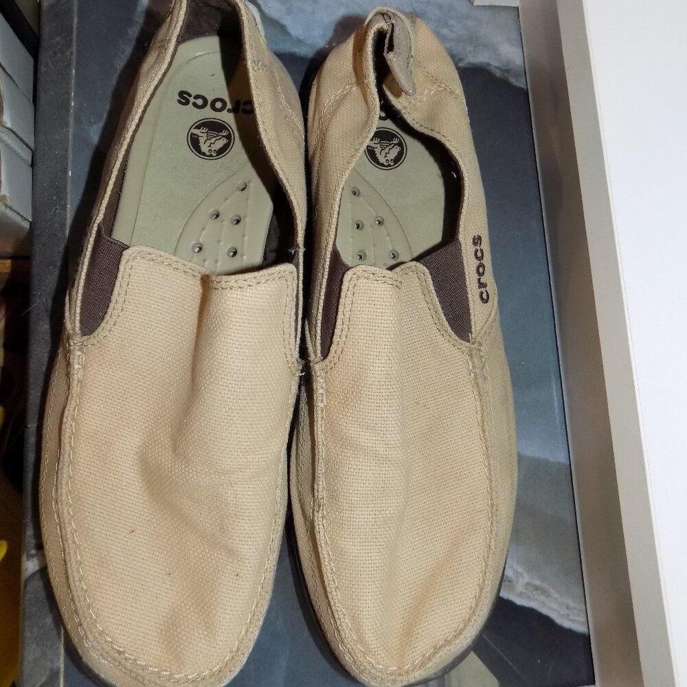 Crocs Walu Brown Canvas Slip On Loafer Casual Size 10 Men's